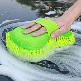 1pc Car Wash Mitt Chenille Microfiber Wash Sponge Scratch Free; Ultra Absorbent Microfiber Waffle Drying Towel For Car Detailing; Green; 9.05in*5.11in