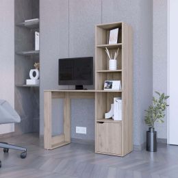 Broadmoor Computer Desk with 4-Tier Bookcase and 1-Door Cabinet Gray