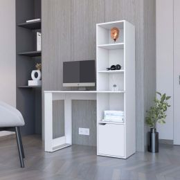 Peterson Computer Desk with 4-Tier Bookcase and 1-Door Cabinet White