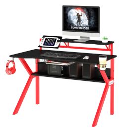 PVC Coated Ergonomic Metal Frame Gaming Desk; Black and Red