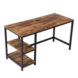 Industrial 55 Inch Wood and Metal Desk with 2 Shelves; Black and Brown