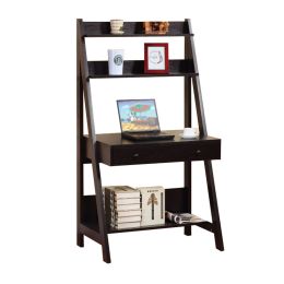 Contemporary Style Ladder Home Office Desk With 3 Open Shelves and 1 Drawer; Brown