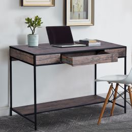 43.3"W x 21.6"D x 29.3"H Computer Desk with One Drawer; Walnut & Black