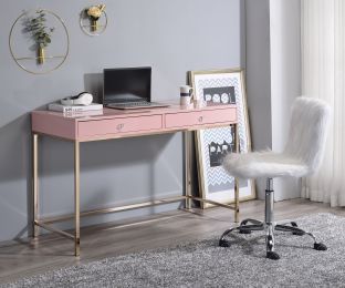 Ottey Writing Desk; Pink High Gloss &amp; Gold Finish 93545