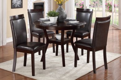 Espresso Finish 5pc Dinette Set Table with Open Display Shelf 4x Side Chairs Faux Leather Upholstered Contemporary Dining Room Furniture