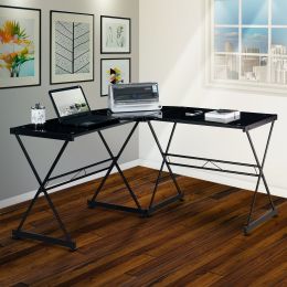 Techni Mobili L-Shaped Glass Computer Desk; Black