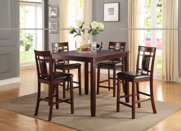 Modern Contemporary 5pc Counter Height Dining Set Cherry / Brown Finish Unique Eyelet Back 4x Chairs