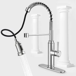 Kitchen Faucet - Spring Kitchen Sink Faucet with 3 Modes Pull Down Sprayer, Single Handle&Deck Plate for 1or3 Holes, 360° Rotation, Spot Resist Stainl