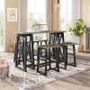 TOPMAX Rustic Counter Height 5-Piece Dining Set; Wood Console Table Set with 4 Stools for Small Places; Grey