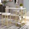 TREXM 3-piece Modern Pub Set with Faux Marble Countertop and Bar Stools; White/Gold