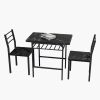 Modern 3-Piece Dining Table Set with 2 Chairs for Dining Room; Black Frame+Printed Black Marble Finish