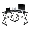 Techni Mobili L-Shaped Glass Computer Desk, Black