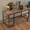 Industrial 55 Inch Wood and Metal Desk with 2 Shelves; Black and Brown