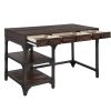 Gorden Writing Desk; Espresso Oak Finish & Antique Black Metal OF00143