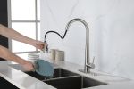 Kitchen Faucet with Pull Down Sprayer Brushed Nickel, High Arc Single Handle Kitchen Sink Faucet with Deck Plate, Commercial Modern Stainless Steel Ki