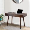 Mango Wood Writing Desk with Two Drawers and Tapered Legs; Brown