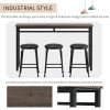 TREXM 4-Piece Kitchen Counter Height Dining Table Set, Industrial Bar Table with 3 Barstools for Dining Room Bistro (Brown)