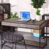 43.3"W x 21.6"D x 29.3"H Computer Desk with One Drawer; Walnut & Black