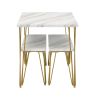 TOPMAX Rustic Farmhouse 3-Piece Dining Table Set with 2 Benches,Thick Table/Bench Top with Iron Frame for 4 in Small Places,Faux Marble White+Gold Fra