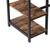 Industrial 55 Inch Wood and Metal Desk with 2 Shelves; Black and Brown