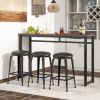 TREXM 4-Piece Kitchen Counter Height Dining Table Set, Industrial Bar Table with 3 Barstools for Dining Room Bistro (Brown)