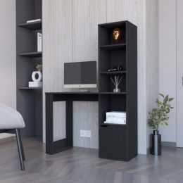 Peterson Computer Desk with 4-Tier Bookcase and 1-Door Cabinet Black