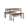 JHX Dining table set 3PC; structural strengthening; industrial style (Rustic Brown; 43.31''L x 27.56''W x 29.53''H)