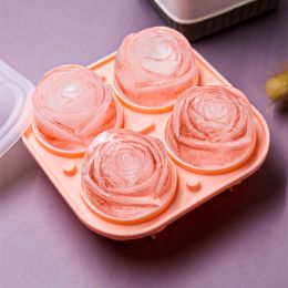 1pc Rose Shaped Ice Cube Tray; Silicone Ice Cube Mold; Kitchen Gadget (Color: pink)