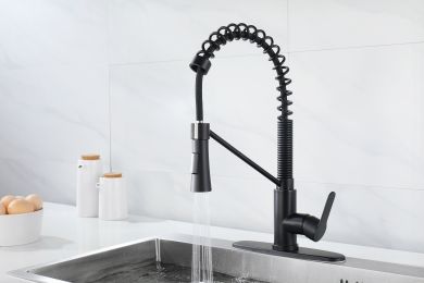 Matte Black Kitchen Faucet with Soap Dispenser Single Handle Kitchen Sink Faucet with Pull Down Sprayer Utility Sink Faucet Single Hole for Laundry Si (Color: as Pic)