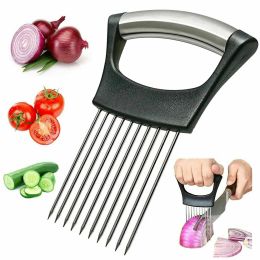 Food Slice Assistant - Stainless Steel Onion Holder Slicer Tomato Cutter NonSlip (Default: Default)